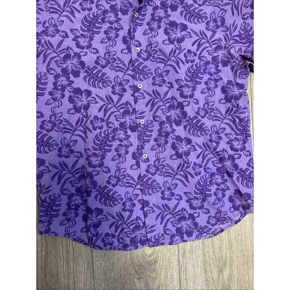 TOMMY BAHAMA LARGE NEW Purple Leaves Print Hawaiian Shirt - Picture 4 of 10